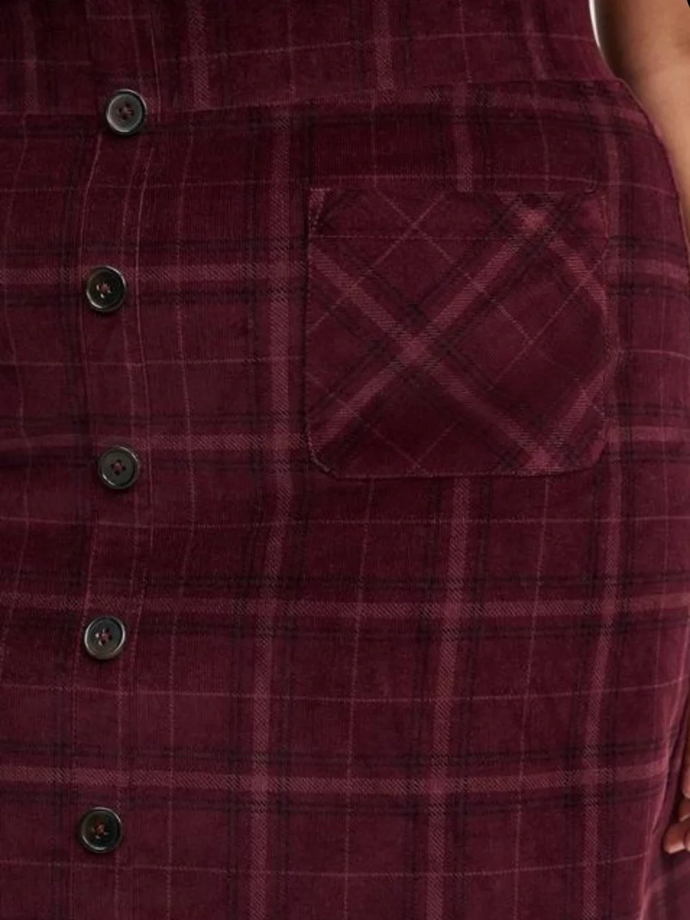TORRID Mini Corduroy Button-Front Plaid Mini Skirt in Burgundy